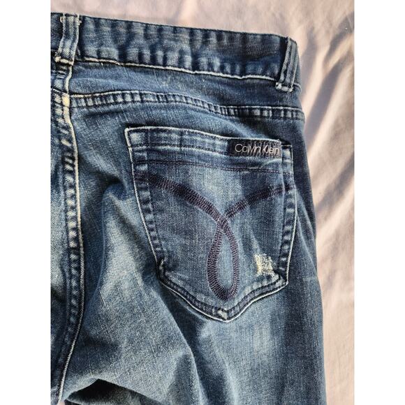 Calvin Klein Pencil Skinny Jeans Blue Denim Size 12 31" Distressed Y2K Med Wash - Picture 4 of 12